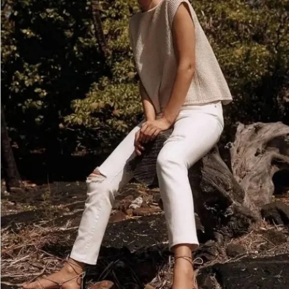 Madewell Jeans‎ The Perfect Vintage Crop White Distressed Jeans size 24 new!!! - Picture 1 of 10